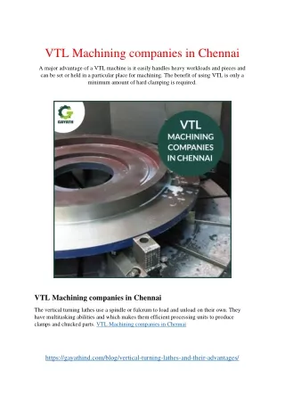 VTL Machining companies in Chennai