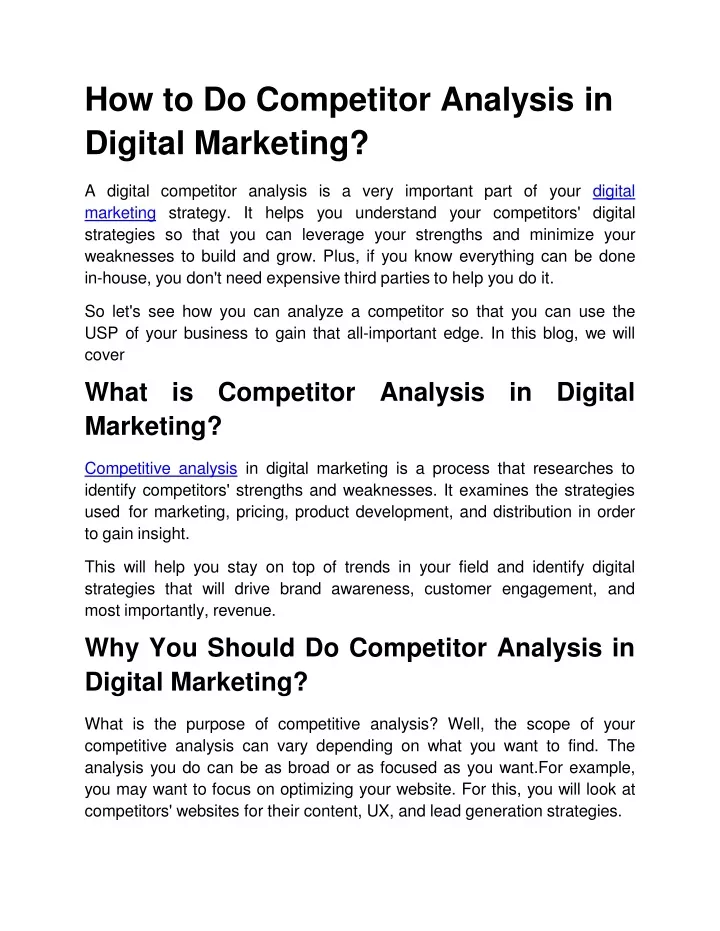 how to do competitor analysis in digital marketing