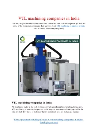 VTL machining companies in India