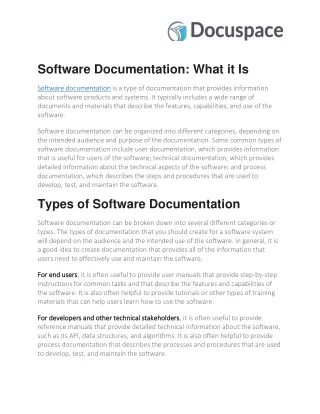 Software Documentation: What it Is