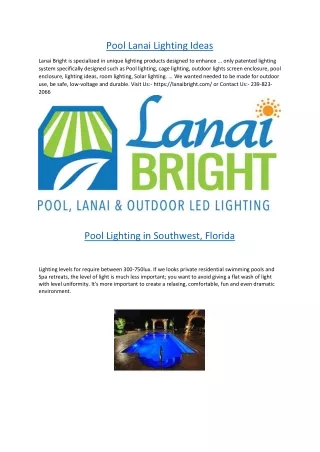 Pool Lanai Lighting Ideas