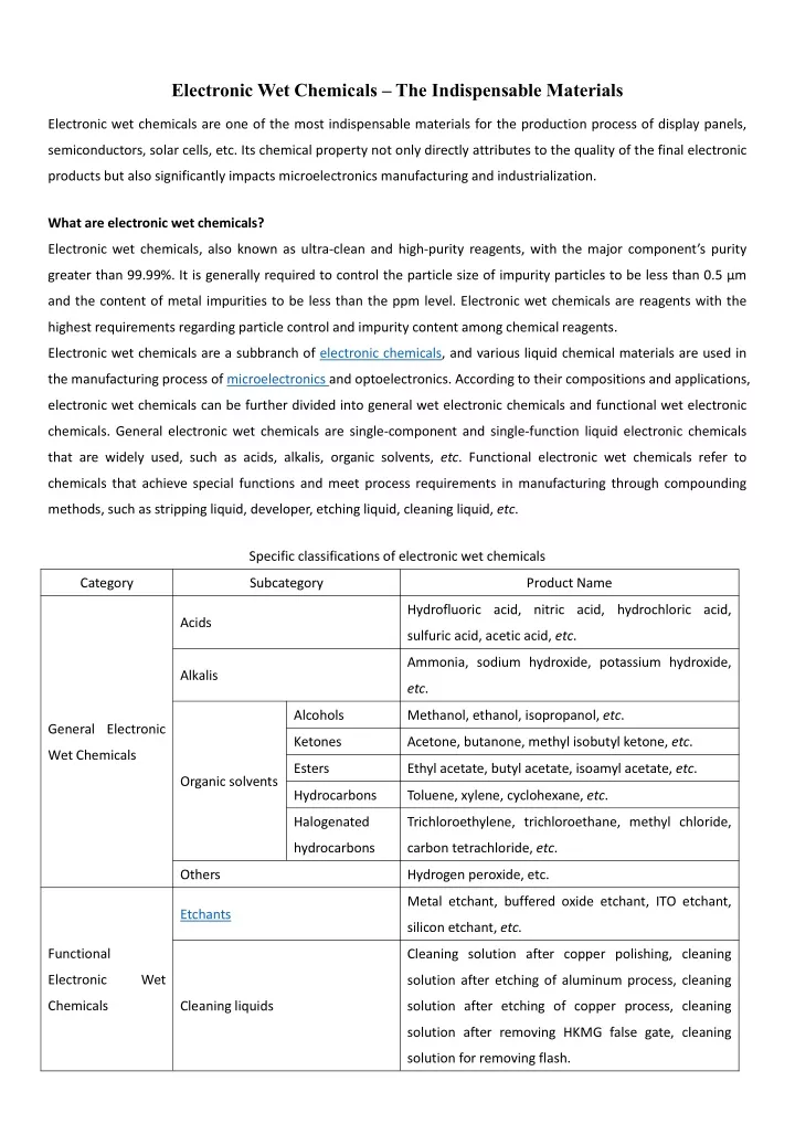 electronic wet chemicals the indispensable