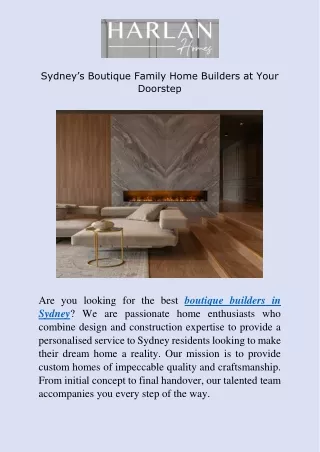 Boutique and Bespoke Builders Sydney