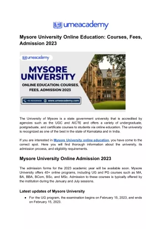 Mysore University Online Education Admission