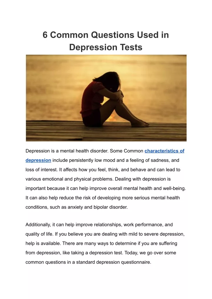 6 common questions used in depression tests