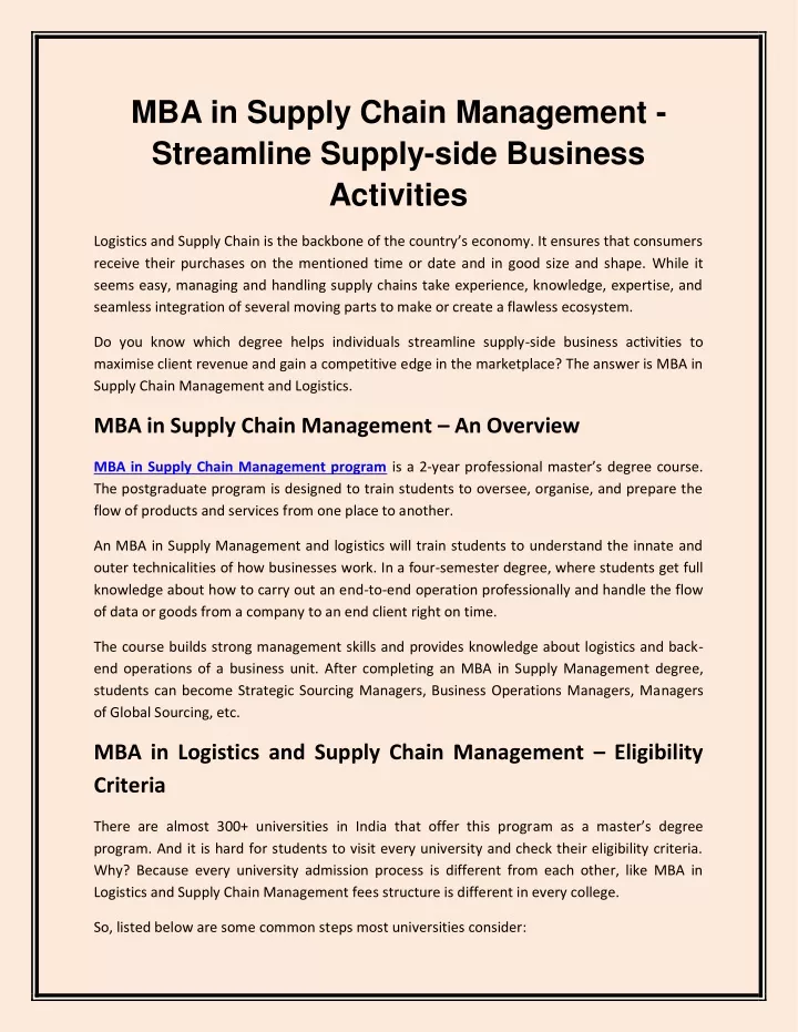 mba in supply chain management streamline supply