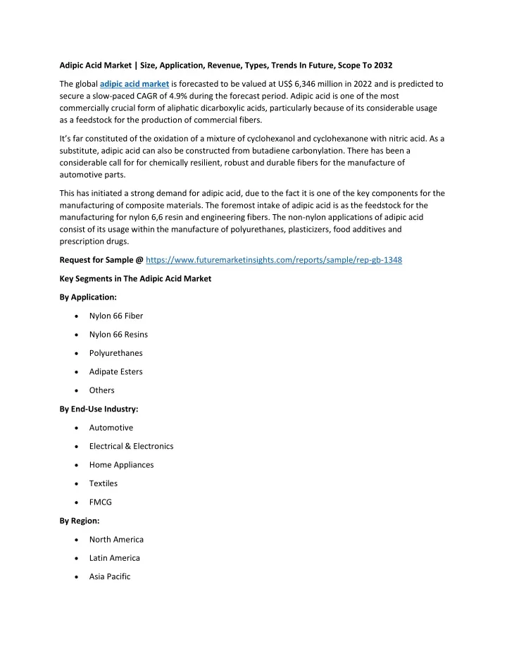 adipic acid market size application revenue types