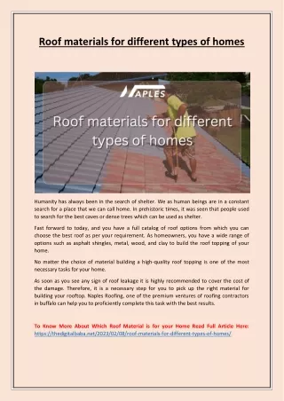 Roof materials for different types of homes