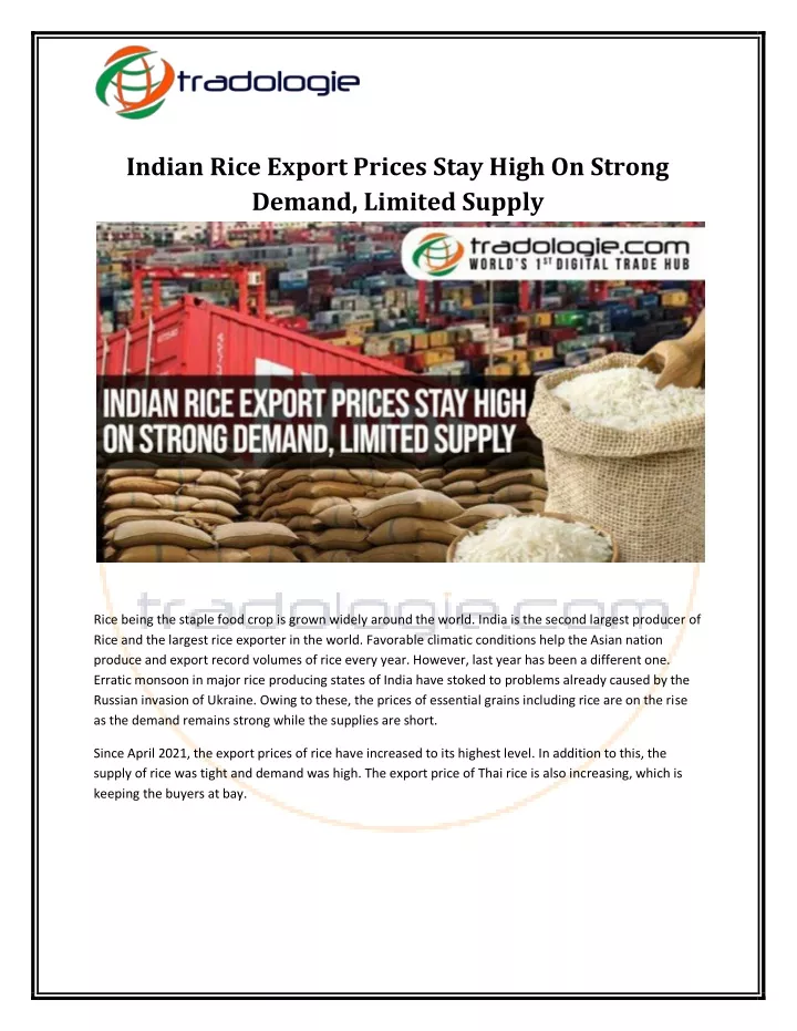 indian rice export prices stay high on strong