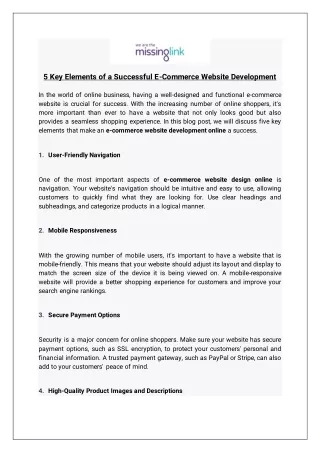 5 Key Elements of a Successful E-Commerce Website Development
