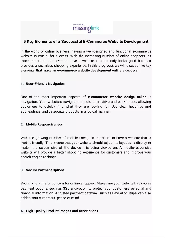 5 key elements of a successful e commerce website