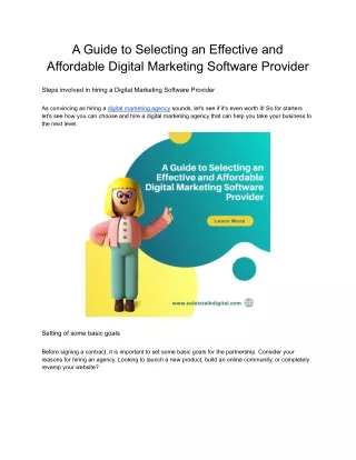 A Guide to Selecting an Effective and Affordable Digital Marketin Software Provider