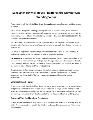 Sam Singh Hinwick House - Bedfordshire Number Of One Wedding Venue