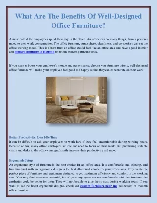 What Are The Benefits Of Well-Designed Office Furniture?
