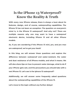 Is the iPhone 13 Waterproof Know the Reality & Truth