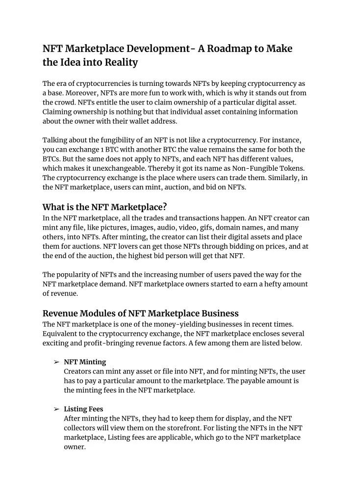 nft marketplace development a roadmap to make