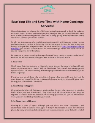 Home Concierge Services Pittsburgh Offers