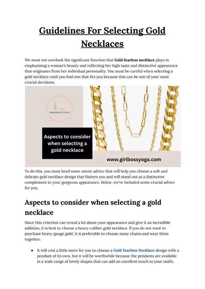 guidelines for selecting gold necklaces