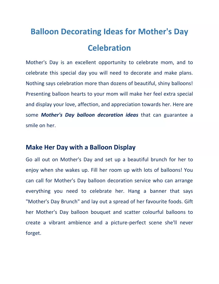 balloon decorating ideas for mother s day