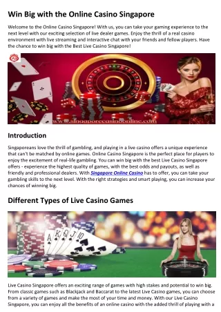 Win Big with the Online Casino Singapore