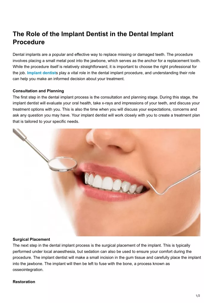 the role of the implant dentist in the dental