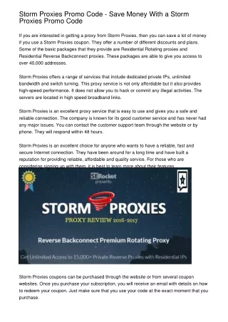Storm Proxies Promo Code - Save Money With a Storm Proxies Promo Code