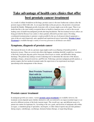 Take advantage of health care clinics that offer best prostate cancer treatment