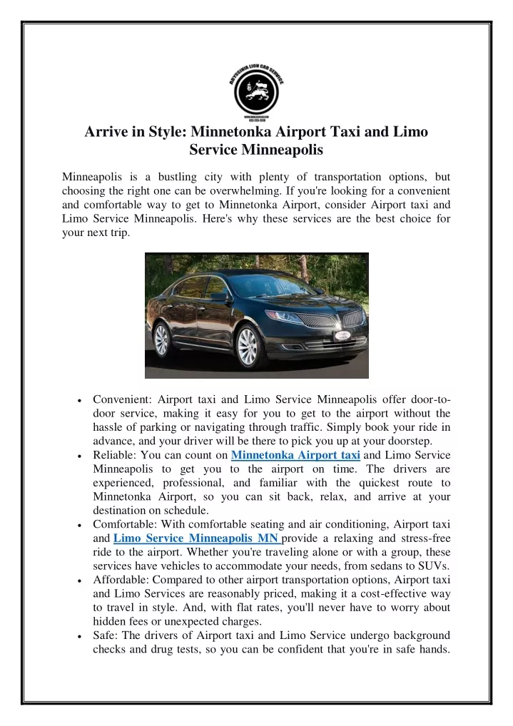 arrive in style minnetonka airport taxi and limo
