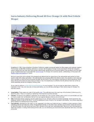 Garza Industry Delivering Brand All Over Orange CA with Fleet Vehicle Wraps