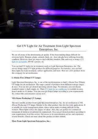 Get UV Light for Air Treatment from Light Spectrum Enterprises, Inc.