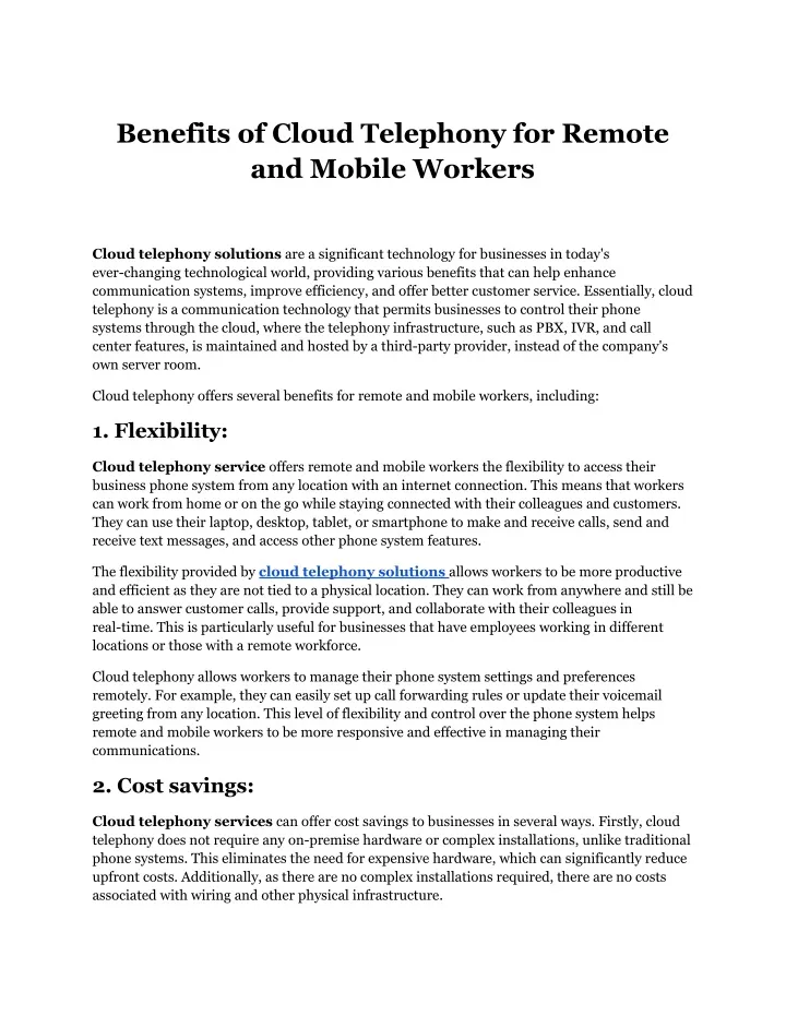 benefits of cloud telephony for remote and mobile