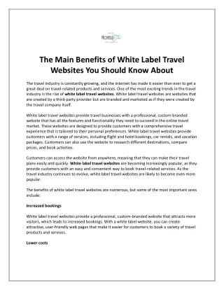 The Main Benefits of White Label Travel Websites You Should Know About