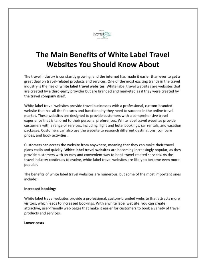 the main benefits of white label travel websites