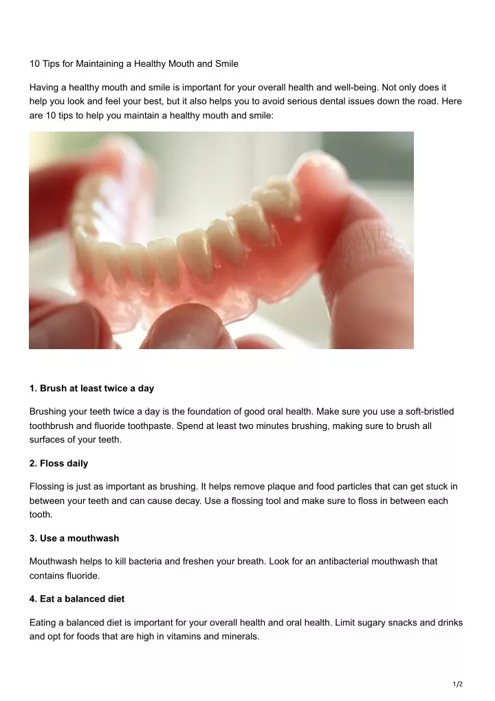 10 tips for maintaining a healthy mouth and smile