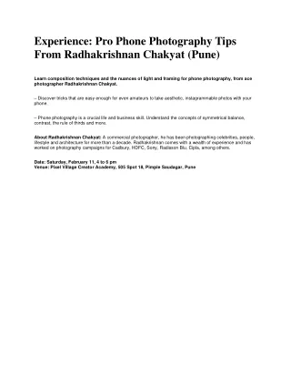 Pro Phone Photography Tips From Radhakrishnan Chakyat (Pune)
