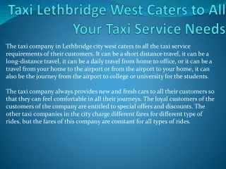 Taxi Lethbridge West Caters to All Your Taxi Service Needs airport pick up taxi