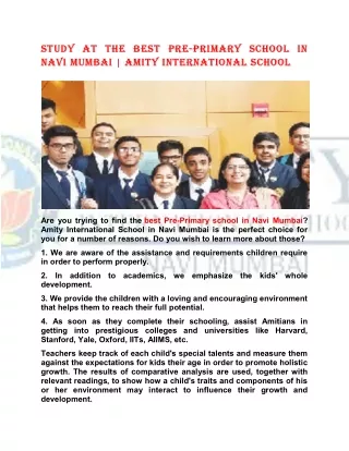 Study At The Best Pre-Primary School In Navi Mumbai Amity International School