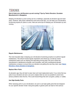 how to keep your old elevators up and running