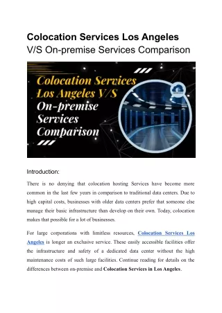 Server Colocation Los Angeles VS On-premise Data Center Services Comparison