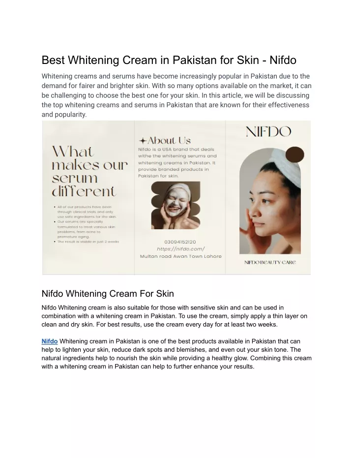 best whitening cream in pakistan for skin nifdo