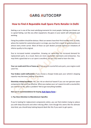 How to Find A Reputable Audi Spare Parts Retailer in Delhi