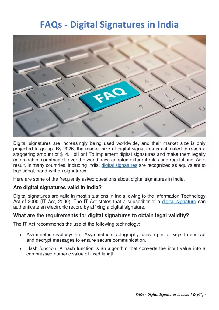 faqs digital signatures in india