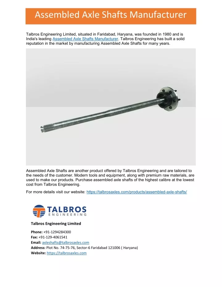 assembled axle shafts manufacturer