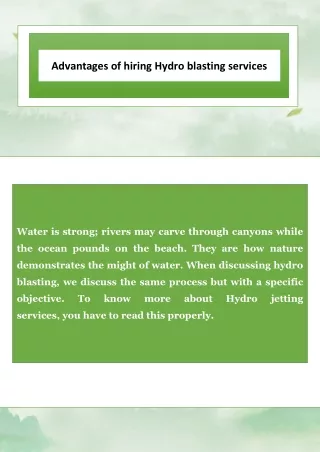 Advantages of hydro blasting services