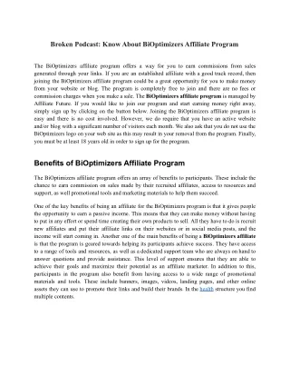 Broken Podcast: Know About BiOptimizers Affiliate Program