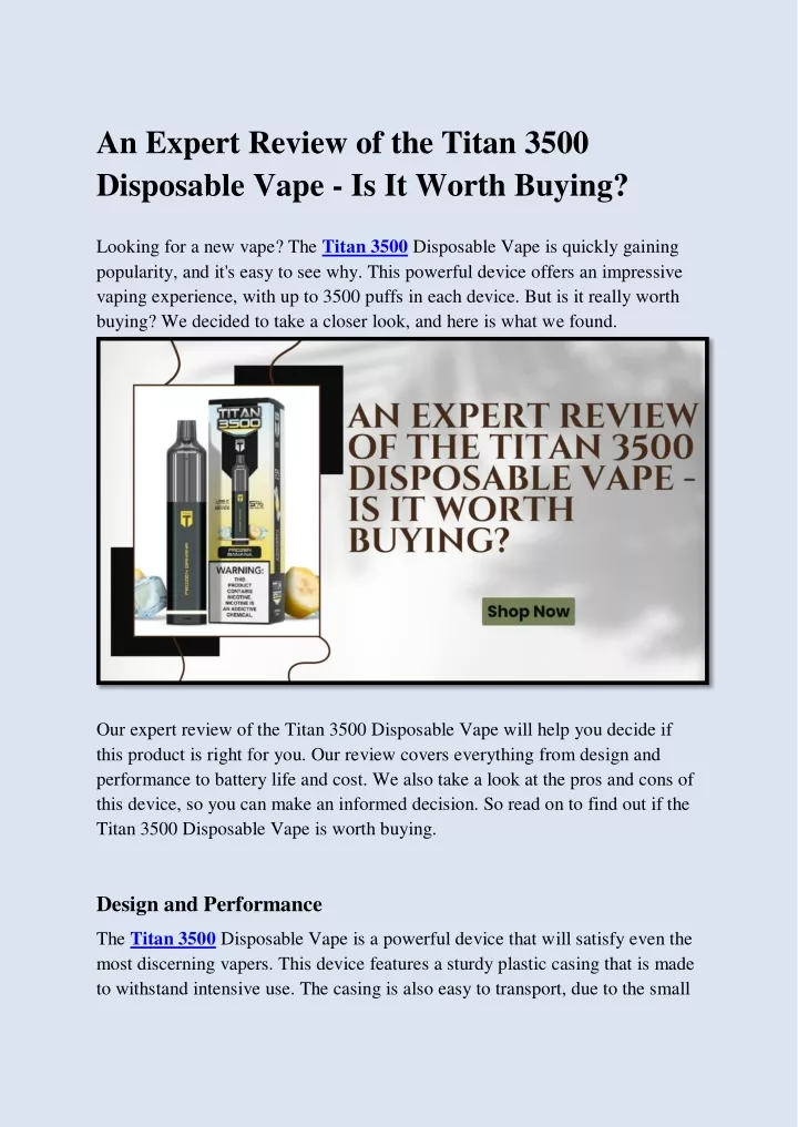 PPT An Expert Review of the Titan 3500 Disposable Vape Is It Worth