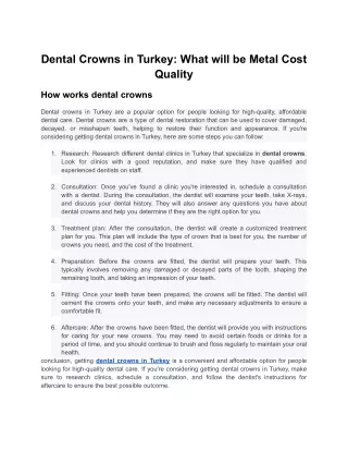 Dental Crowns in Turkey: What will be Metal Cost Quality