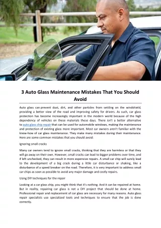 3 Auto Glass Maintenance Mistakes That You Should Avoid
