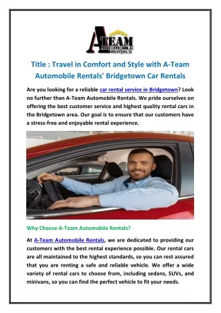 Travel in Comfort and Style with A-Team car Rentals' Bridgetown Car Rental