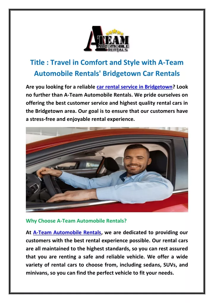 title travel in comfort and style with a team